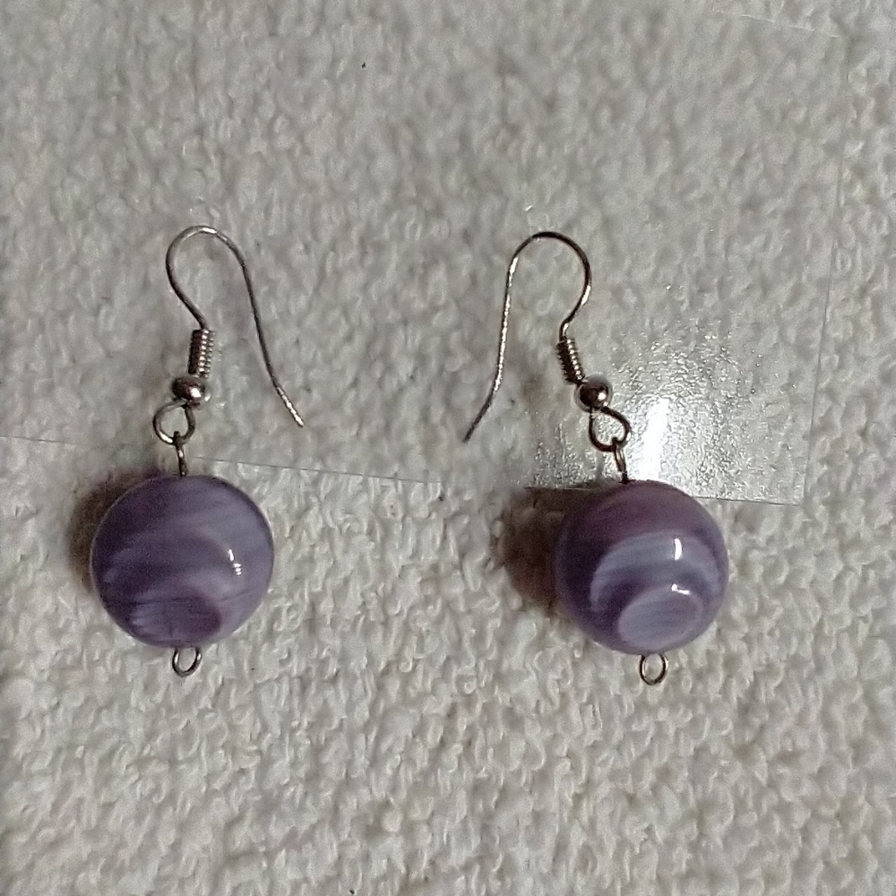 Purple dangle wire earrings